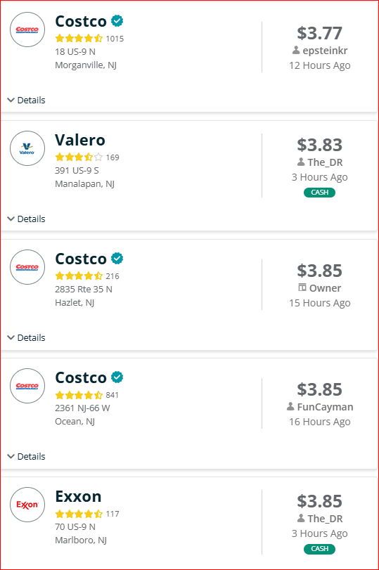 gas prices Monmouth County New jersey April 2026